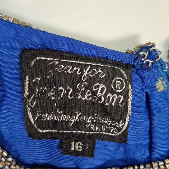Vtg Jean for Joseph Le Bon Formal Dress Size 16 Blue Beaded Top‎ Flowy Skirt - Picture 7 of 16